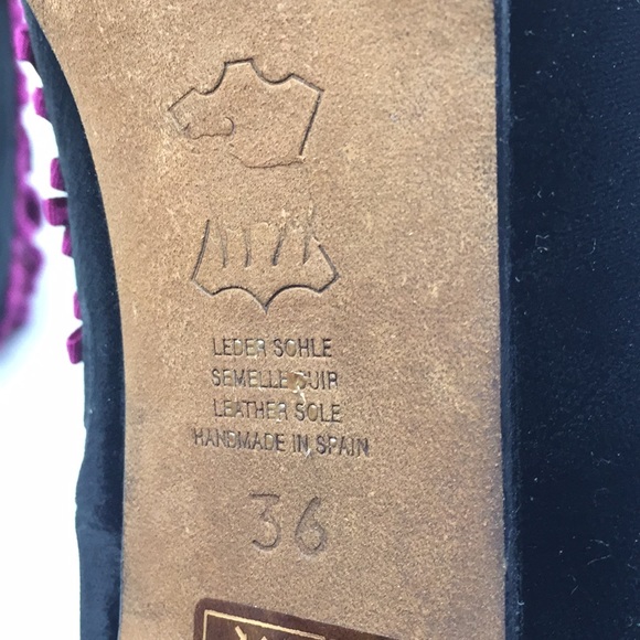 Rebeca Sanver Velvet Peep Toe Heels Black Purple Size 6 Formal - Picture 9 of 14